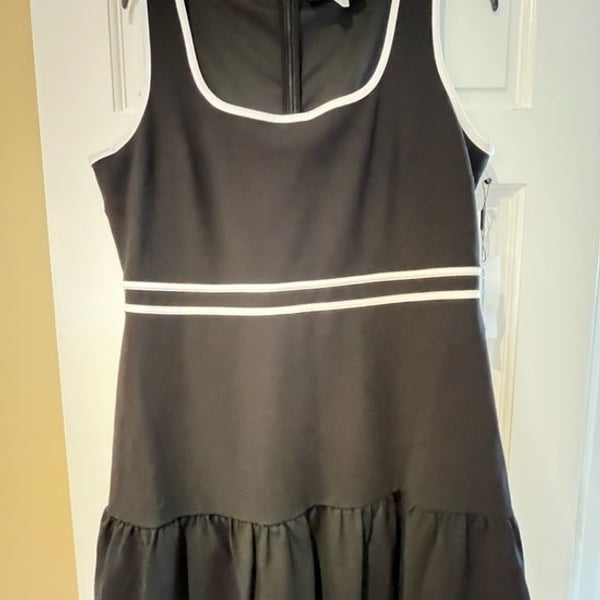 Karl Lagerfeld Black Dress with White Trim and Ruffle Hem