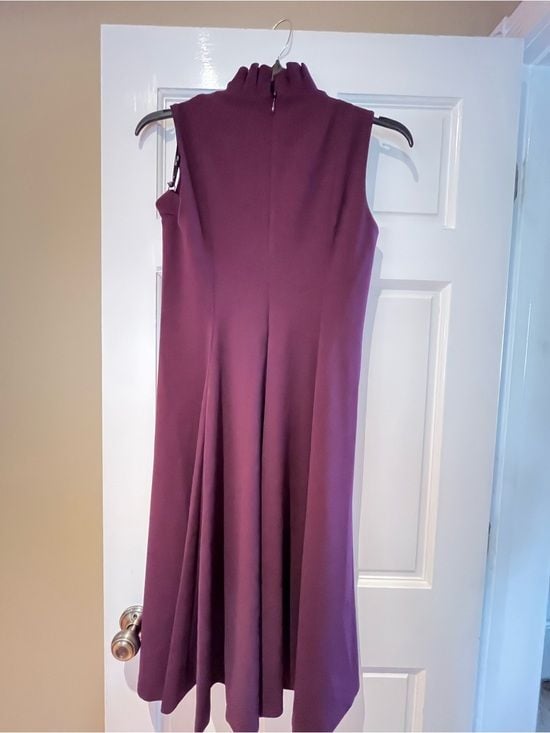 Calvin Klein Ruffled Neck A-Line Dress in Plum 3