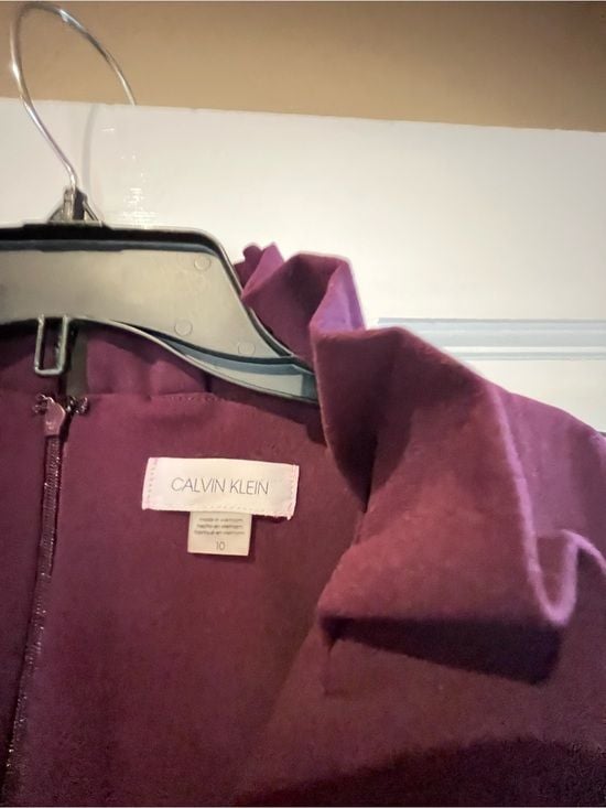 Calvin Klein Ruffled Neck A-Line Dress in Plum 6