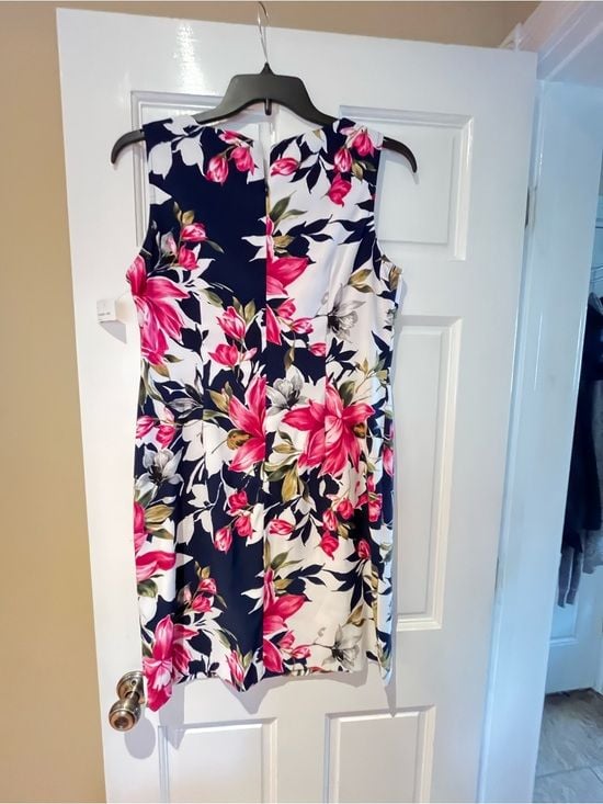 connected apparel Navy Floral Sheath Dress with Pink and White Blooms 4