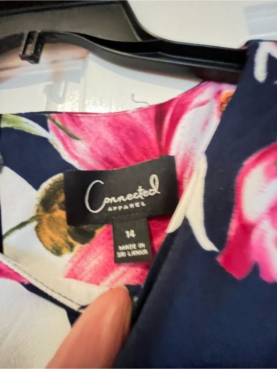 connected apparel Navy Floral Sheath Dress with Pink and White Blooms 5