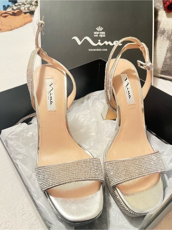 Nina Rhinestone Champagne Slingback Heels 3