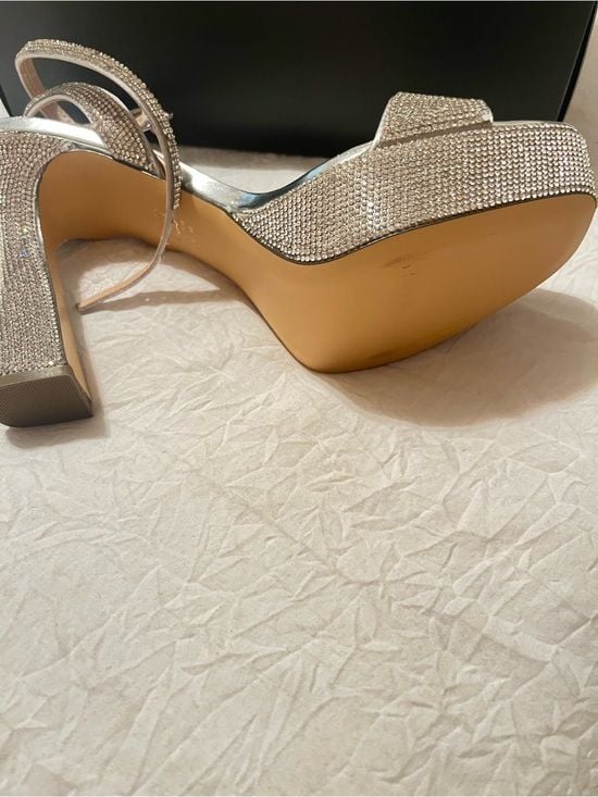 Nina Rhinestone Champagne Slingback Heels 4