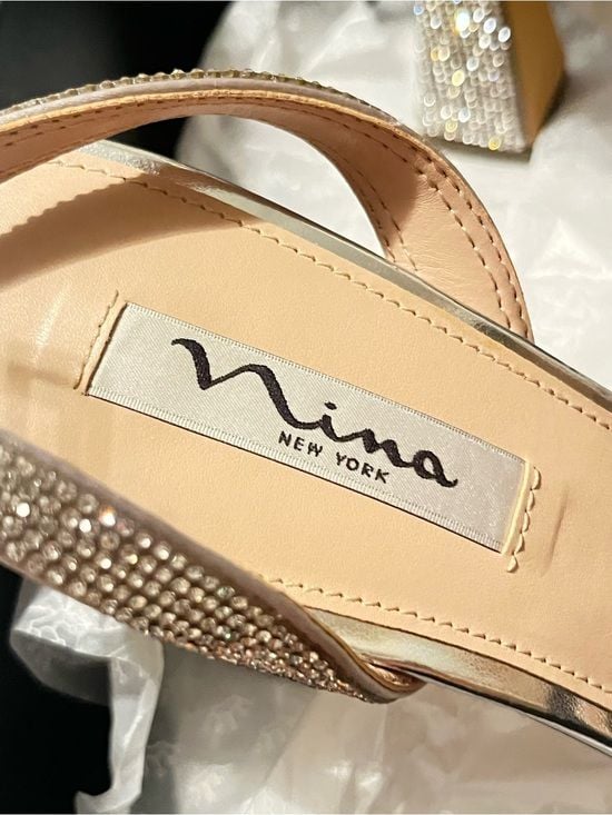 Nina Rhinestone Champagne Slingback Heels 5