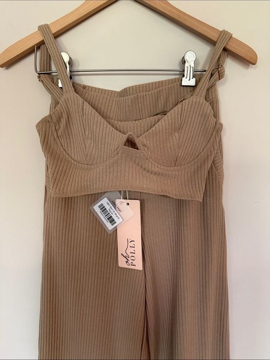 NWT Oh Polly “perfectly suited” 2 piece set rib underwire crop and pants size 2 3
