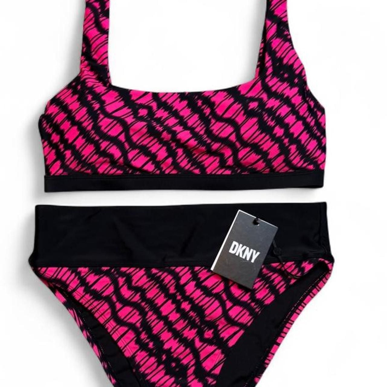 DKNY Black And Pink Zebra Print Bikini Set Size M 1