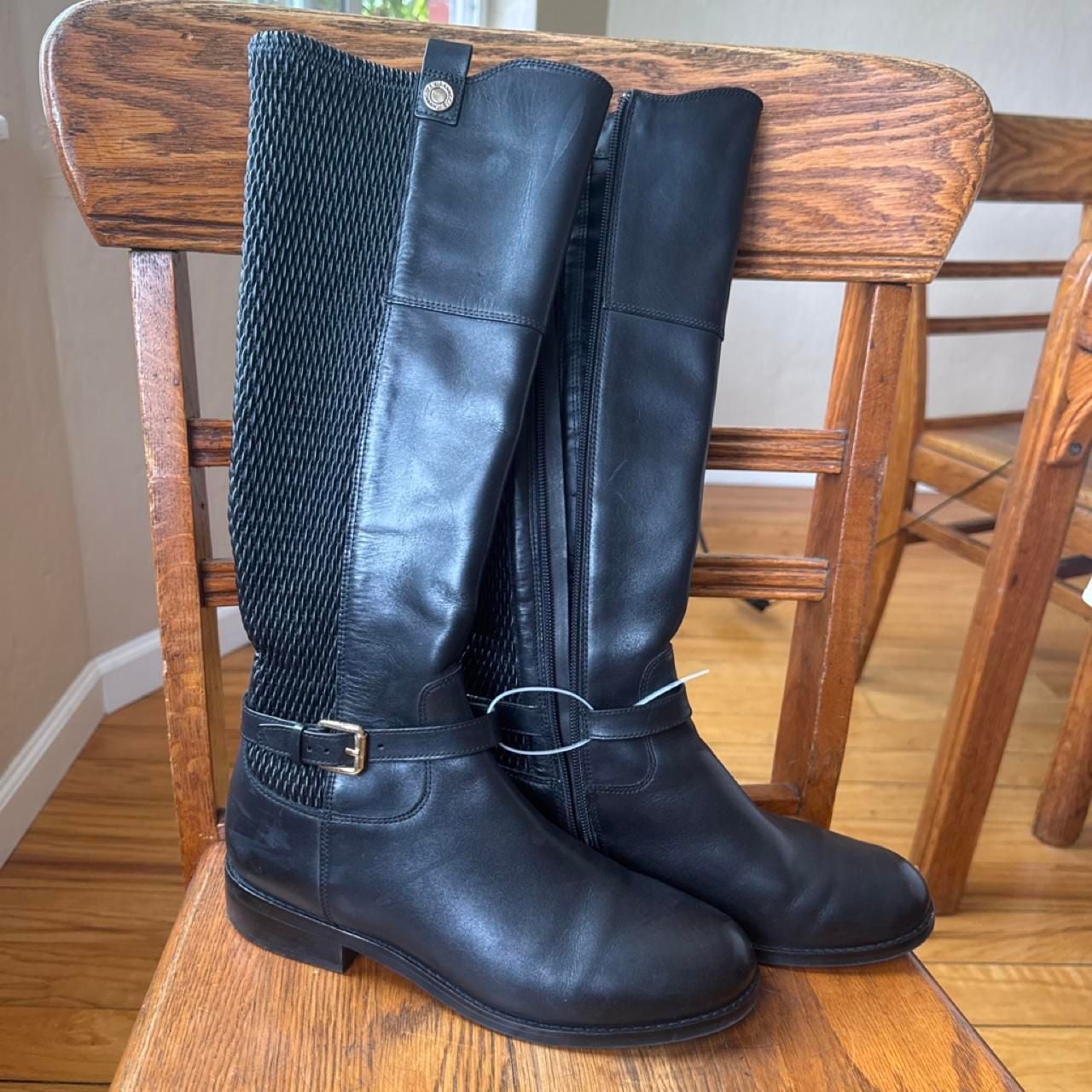 Cole Haan Black Leather Stretch Knee-High Riding Boots Size 8B Capsule Equestrian Quiet Luxury 3