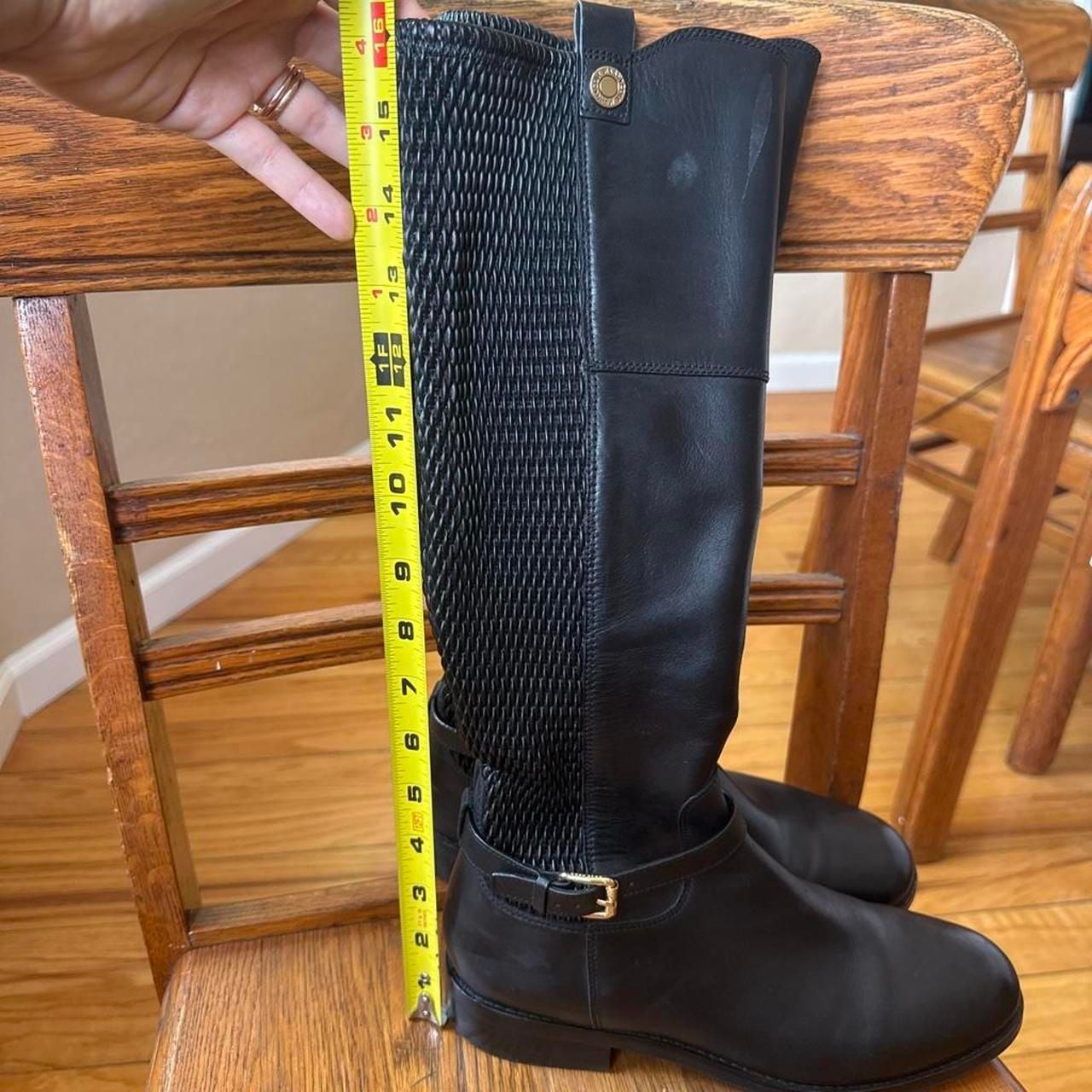 Cole Haan Black Leather Stretch Knee-High Riding Boots Size 8B Capsule Equestrian Quiet Luxury 8