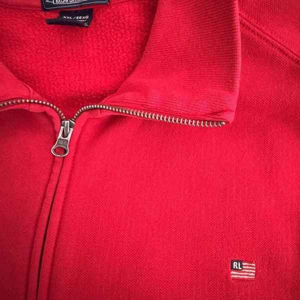 Polo Ralph Lauren Jeans Co Vintage Zip Up Flag Fleece Hoodie Red XXL