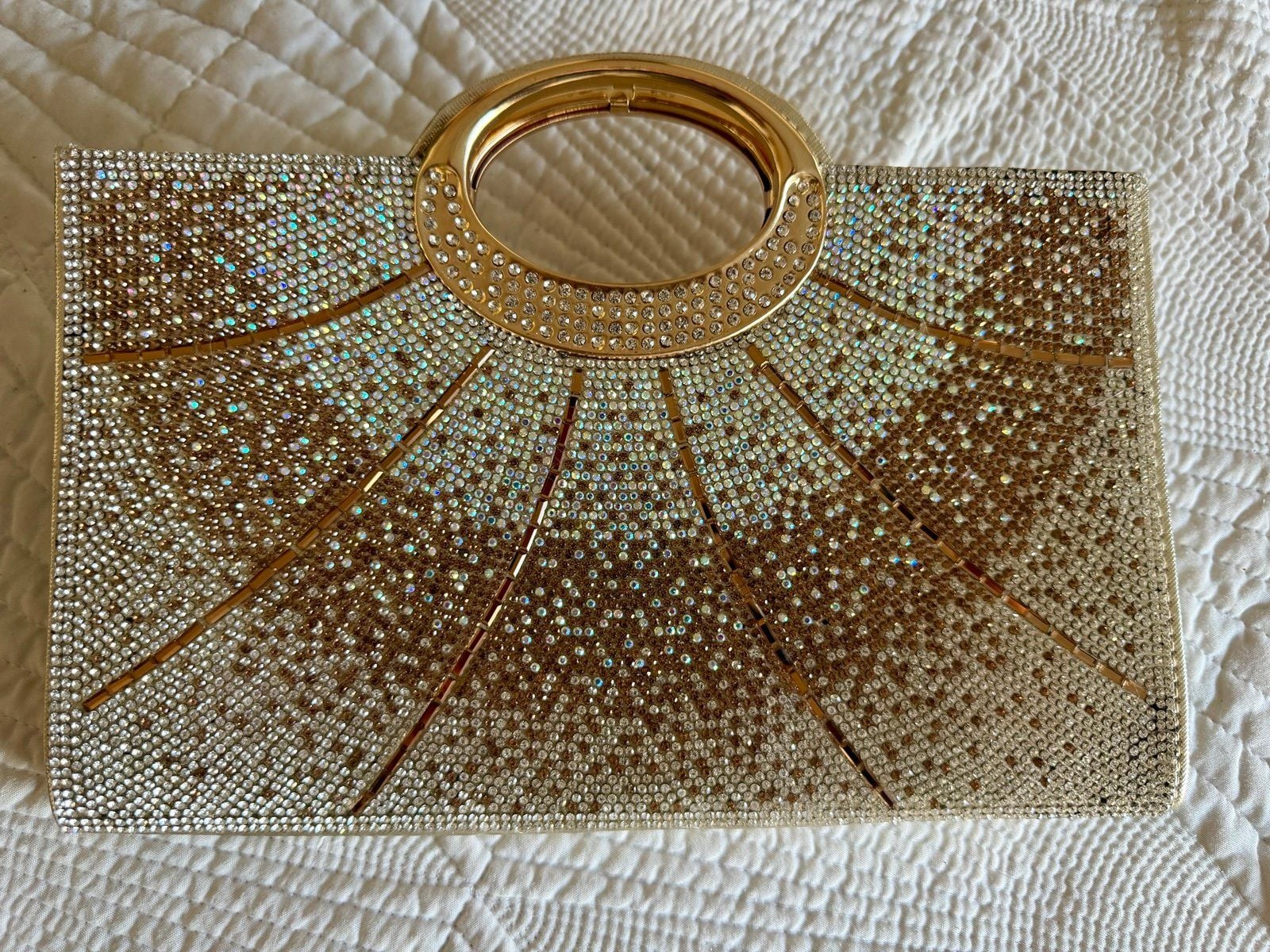 Gold Rhinestone Crystal Evening Bag Clutch with Chain Strap 2