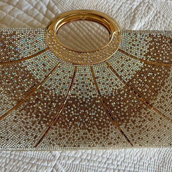 Gold Rhinestone Crystal Evening Bag Clutch with Chain Strap