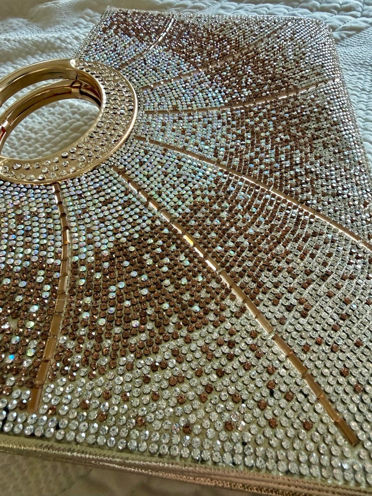 Gold Rhinestone Crystal Evening Bag Clutch with Chain Strap 3