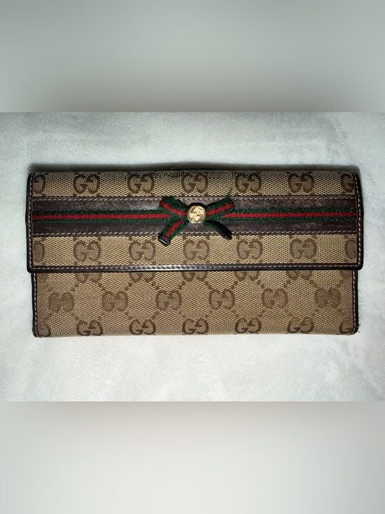 Vintage Gucci GC canvas web bow continental wallet 2
