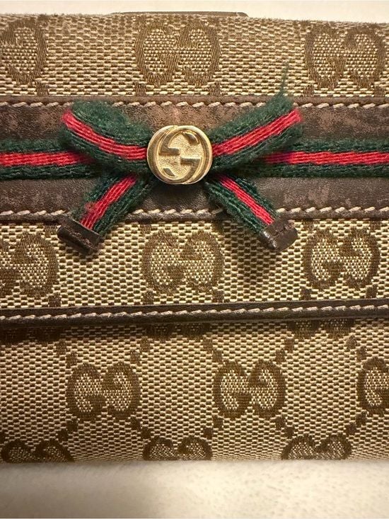 Vintage Gucci GC canvas web bow continental wallet 13