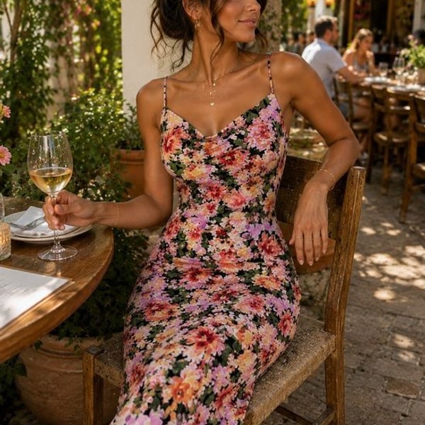 Floral Cowl Neck Midi Dress