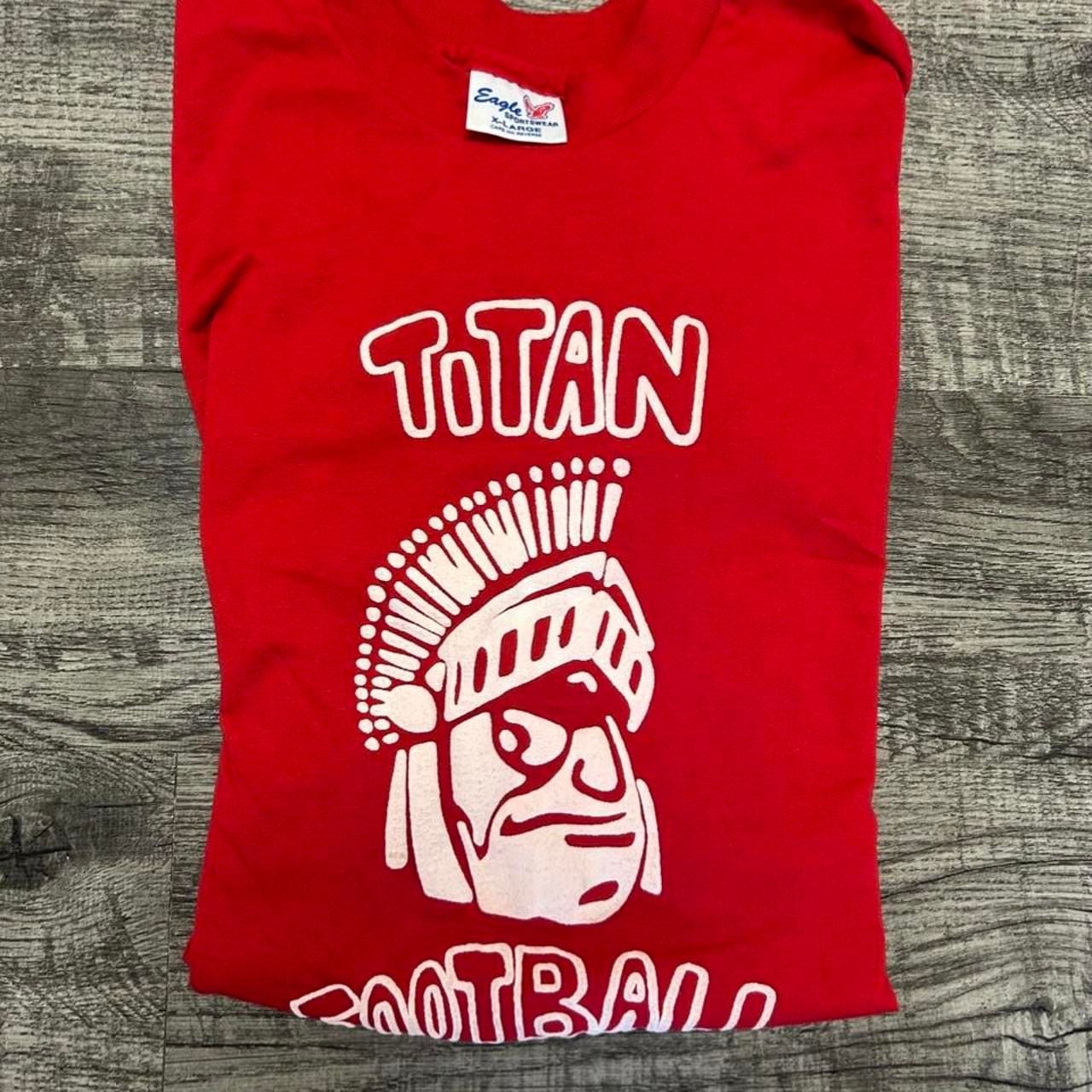 Eagle Sportswear Vintage Titan Football T-Shirt XL Red Trojan Mascot Single Stitch 9