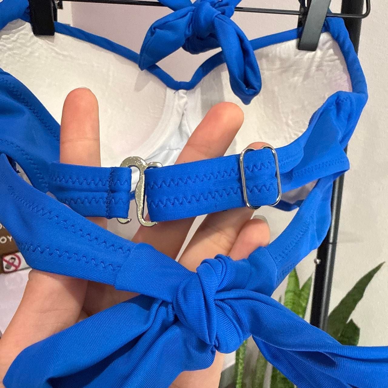 Unbranded Royal Blue and Floral High-Waisted Bikini Set 3