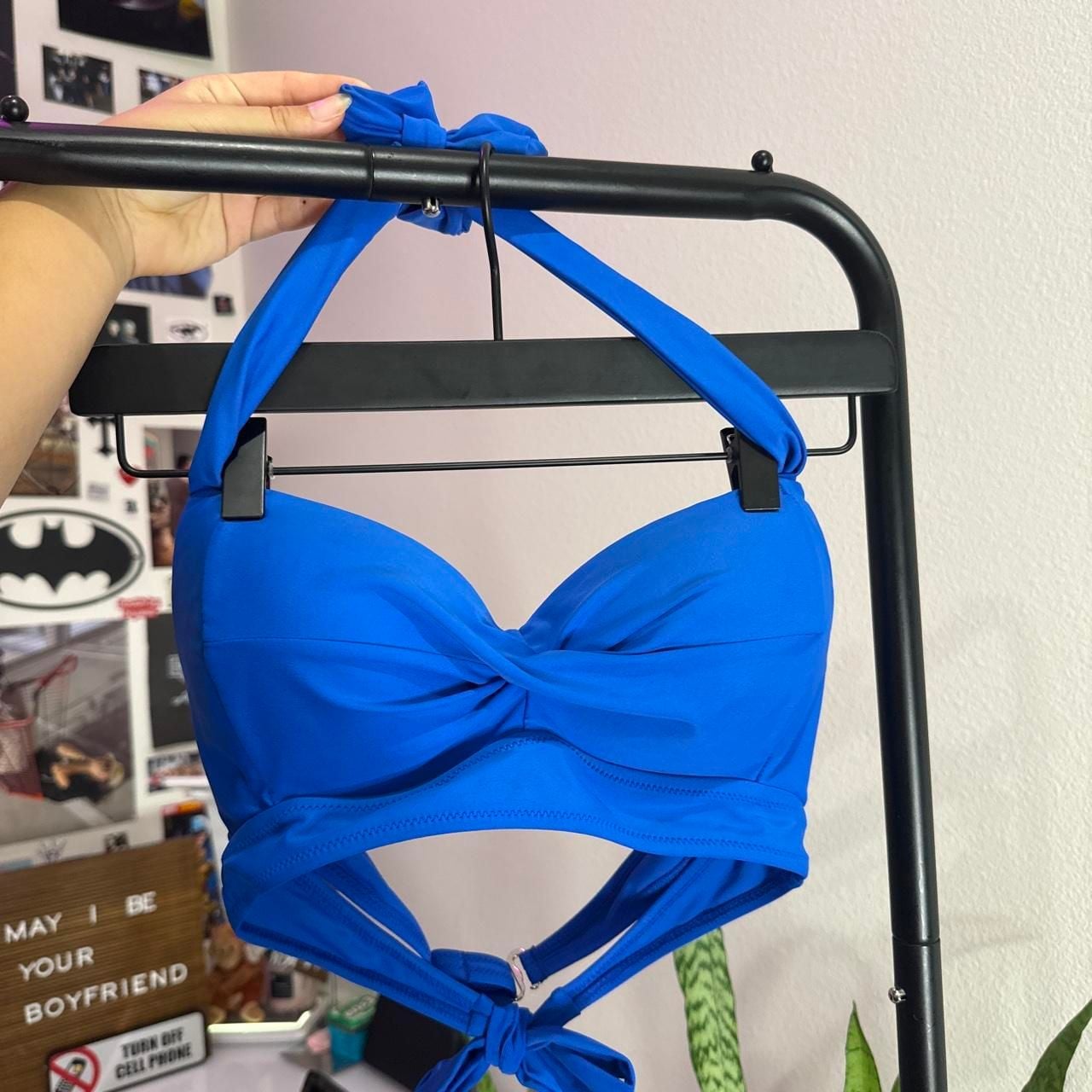 Unbranded Royal Blue and Floral High-Waisted Bikini Set 4