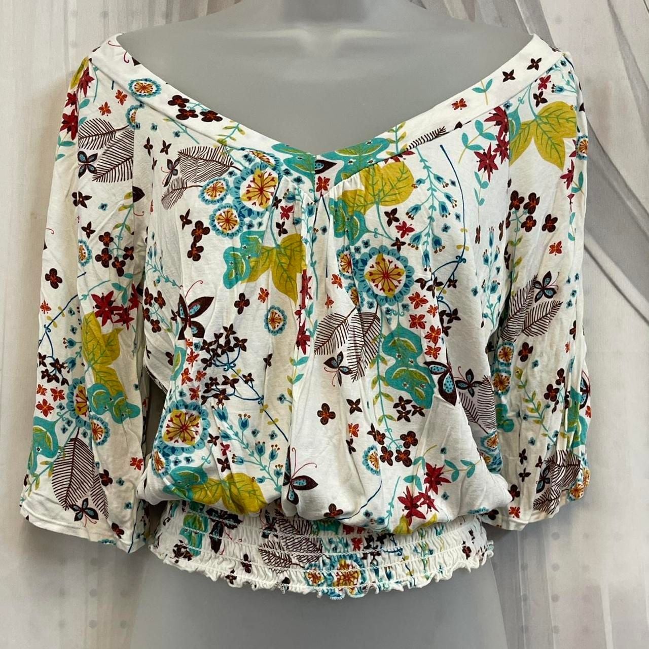 Size S Small 4-6 American Rag Off the Shoulder Crop Floral Butterfly Blouse 2