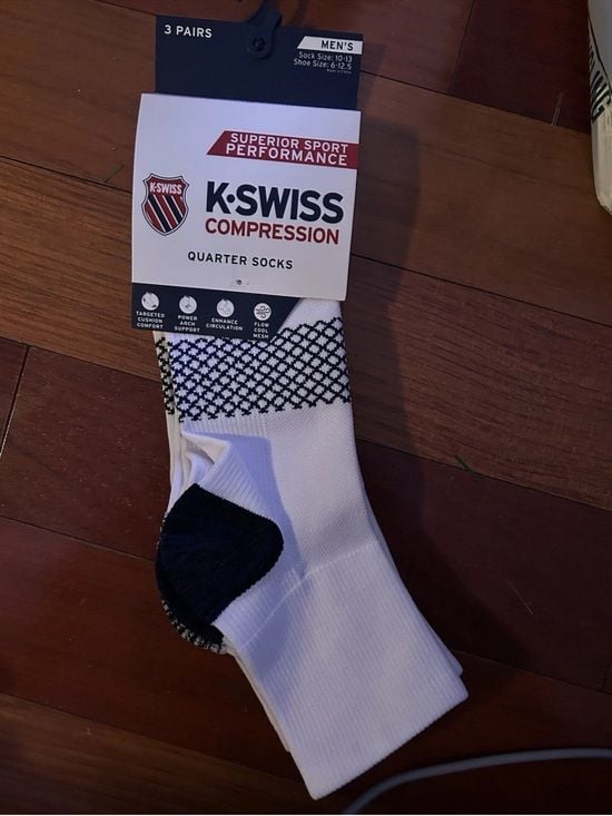 NWT K-SWISS Quarter Compression Athletic Socks - 3 Pack Sz 10-13 1