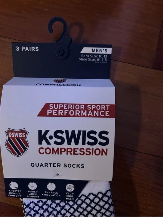NWT K-SWISS Quarter Compression Athletic Socks - 3 Pack Sz 10-13 2