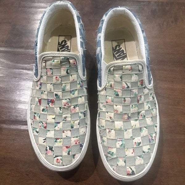 Vans Vans Classic Slip-On Stackform Woven Denim Floral Platform Sneakers📝 Size 9.5