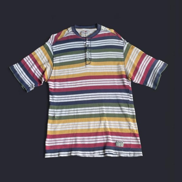 Vintage Levi's Shirt Mens Medium Henley Striped Multicolor Colorblock 90s Retro
