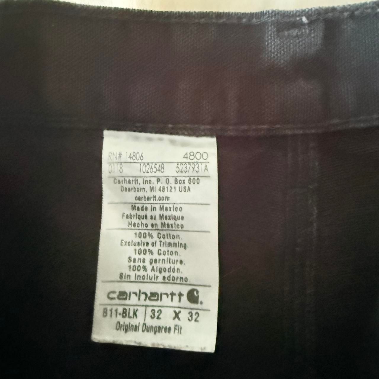 Carhartt B11 BLK Original Dungaree Fit Work Pants Size 32x32 Black 7