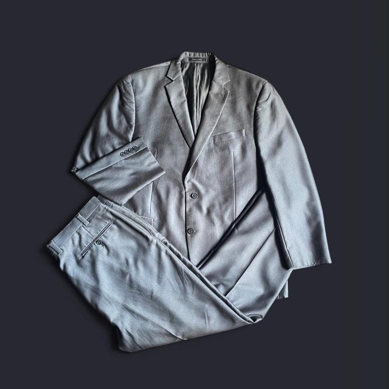 Calvin Klein 2 Piece Suit 44R 38x30 Pants Gray Herringbone - Read Description 1