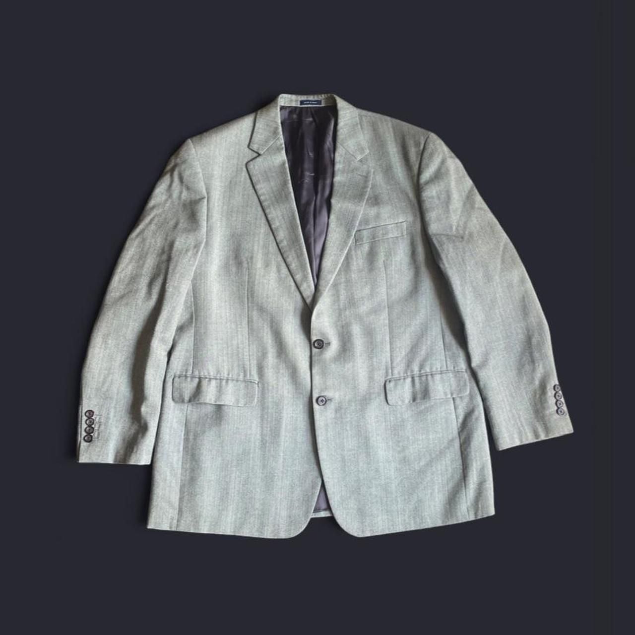Vintage Ralph Lauren Blazer 46L Silk Wool Blend Herringbone Gray 2