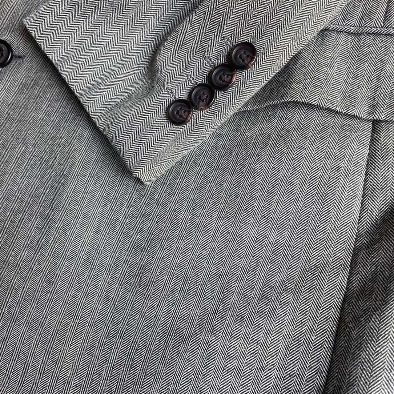Vintage Ralph Lauren Blazer 46L Silk Wool Blend Herringbone Gray 3