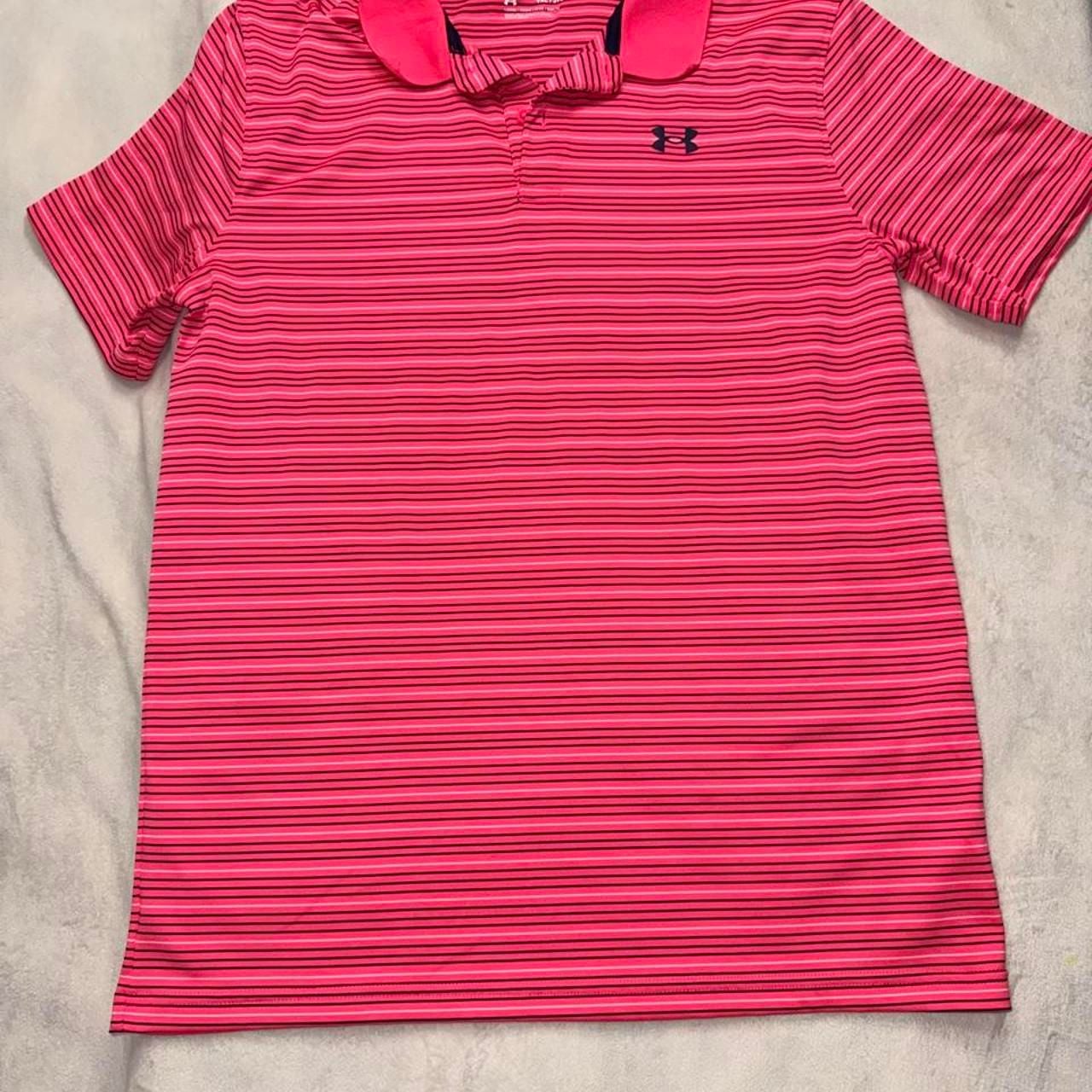Under Armour Youth Striped Polo Shirt Pink YXL Performance 2