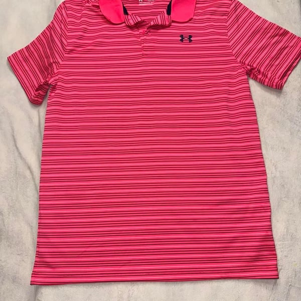 Under Armour Youth Striped Polo Shirt Pink YXL Performance