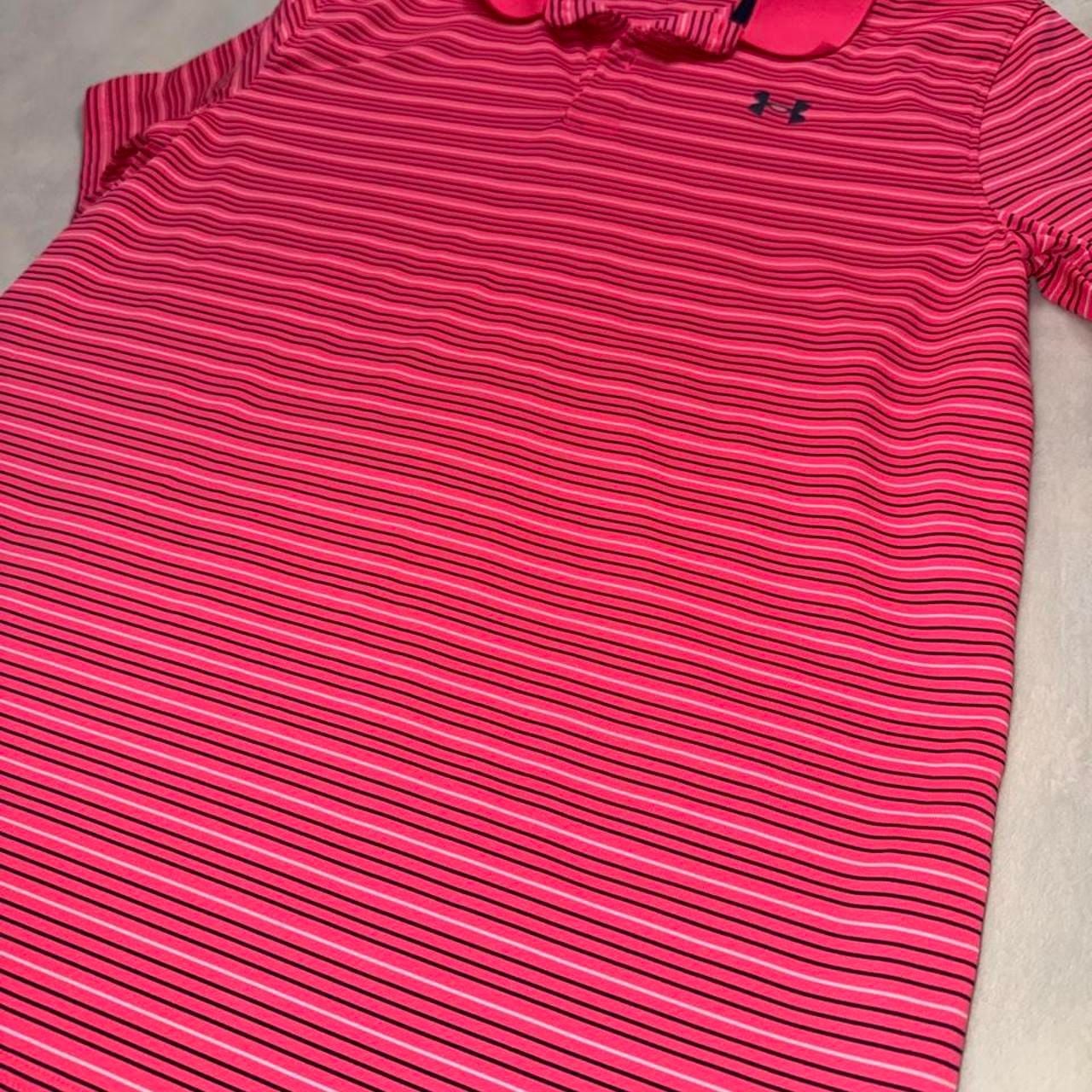 Under Armour Youth Striped Polo Shirt Pink YXL Performance 5