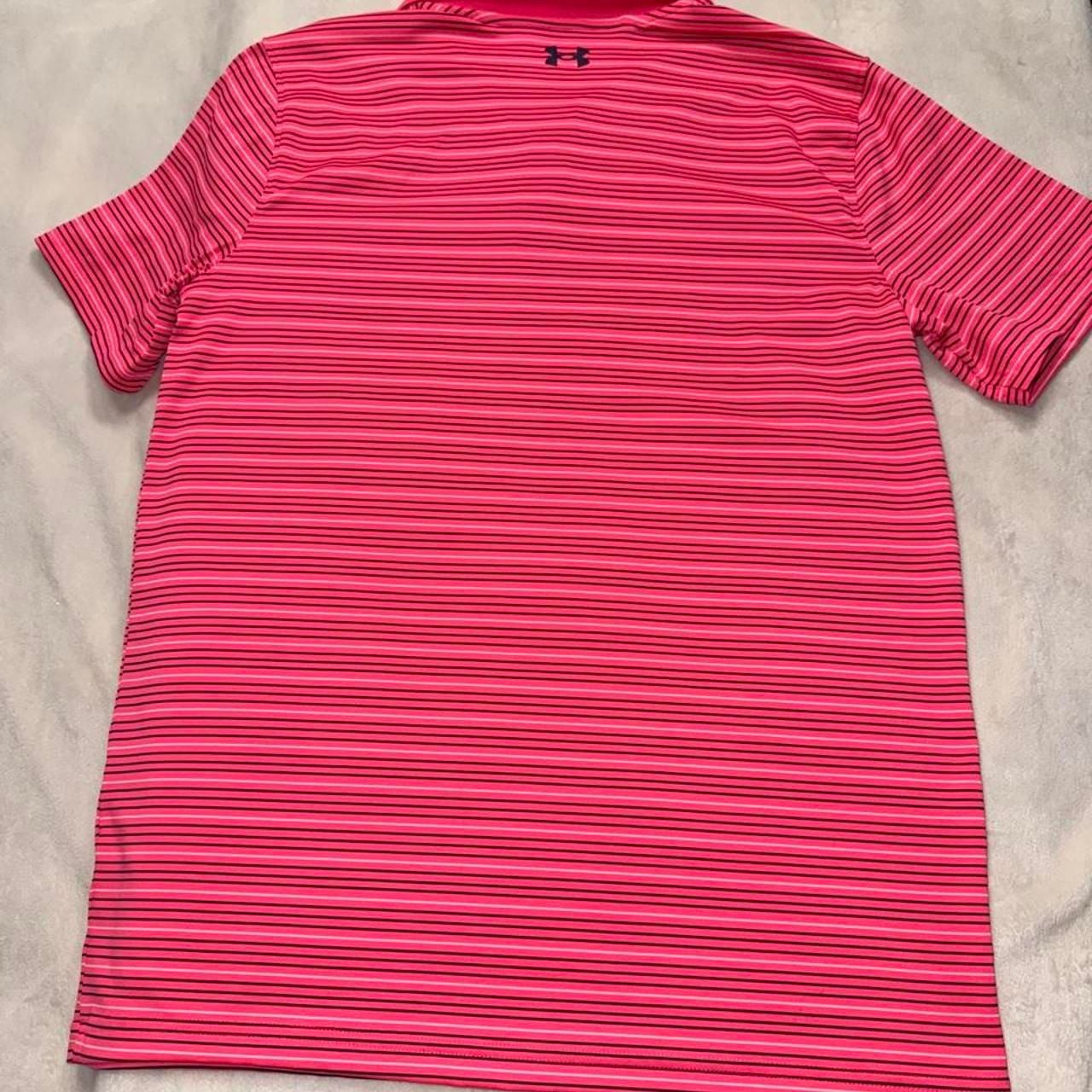 Under Armour Youth Striped Polo Shirt Pink YXL Performance 7