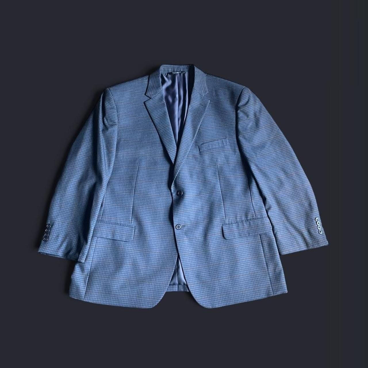 Jos A Bank Blazer 48R Navy Blue Striped Plaid Coat Wool 2