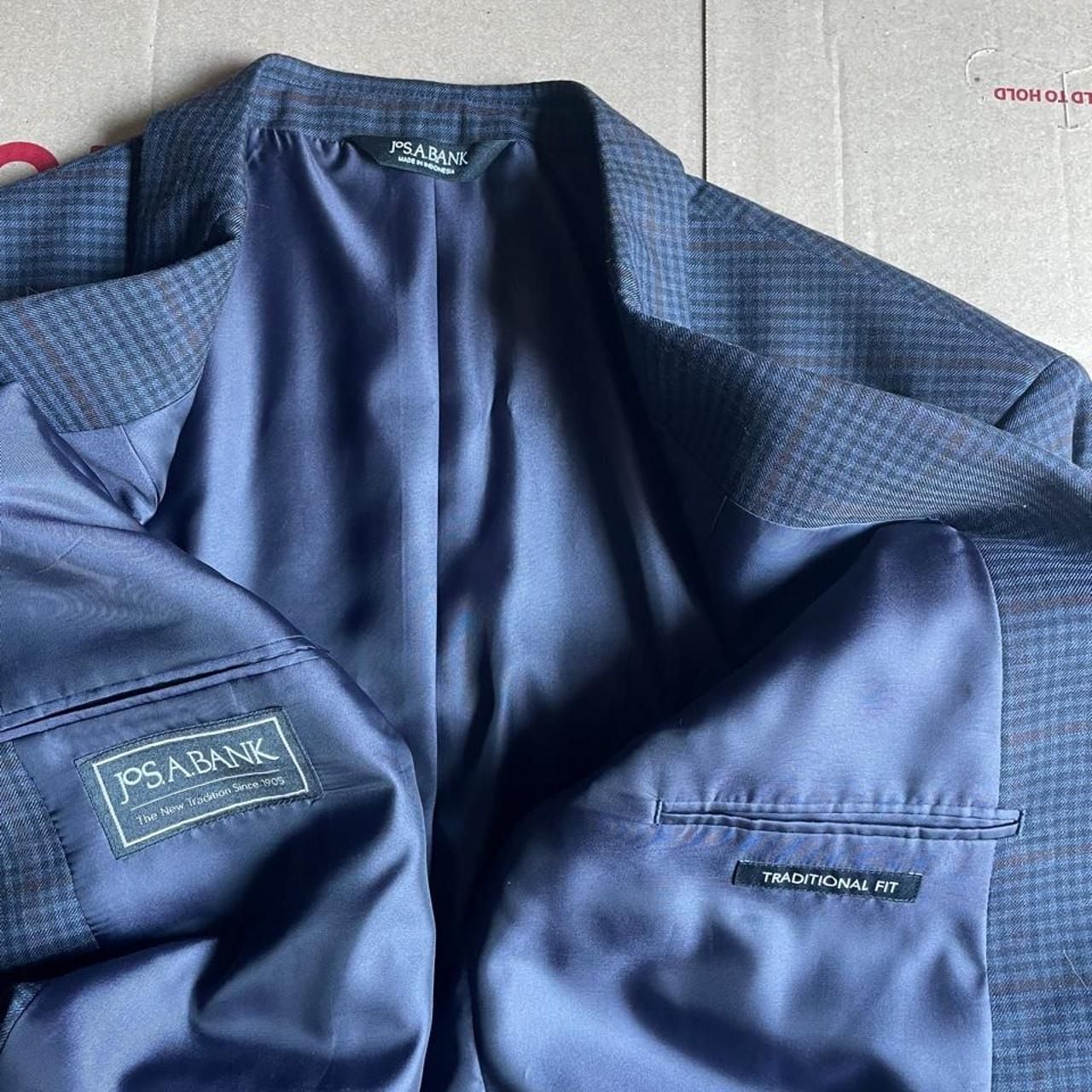 Jos A Bank Blazer 48R Navy Blue Striped Plaid Coat Wool 3