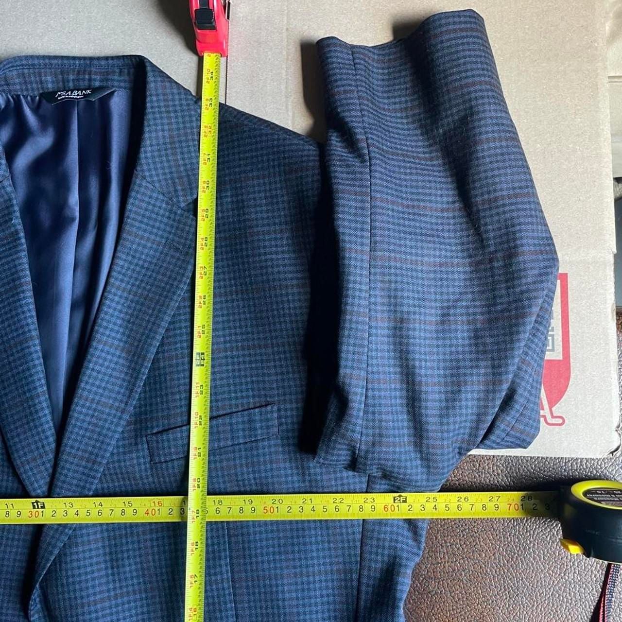 Jos A Bank Blazer 48R Navy Blue Striped Plaid Coat Wool 6