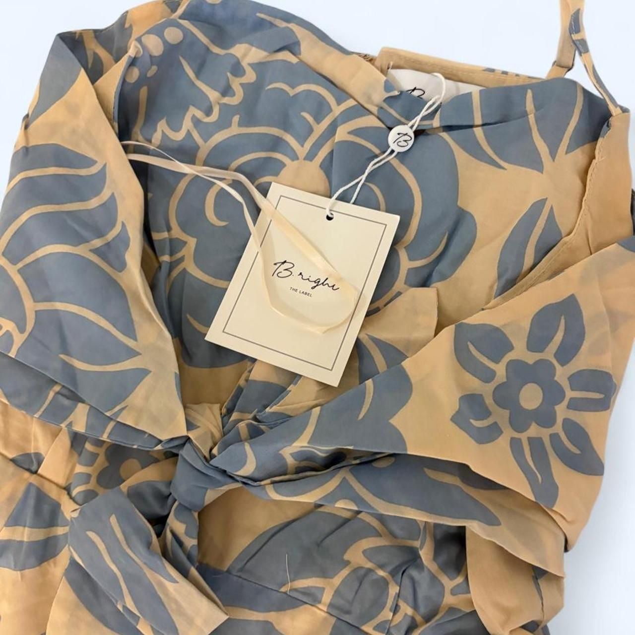 TBright Floral Jumpsuit Size L Blue Beige Wide Leg Tie Waist 2