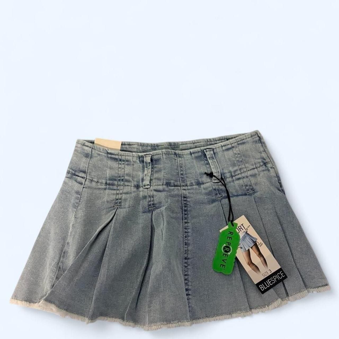 BLUESPICE Denim Pleated Skort Size 0 Light Wash Raw Hem 2