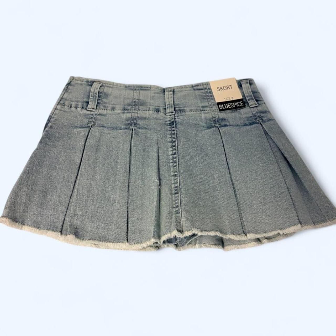 BLUESPICE Denim Pleated Skort Size 0 Light Wash Raw Hem 3