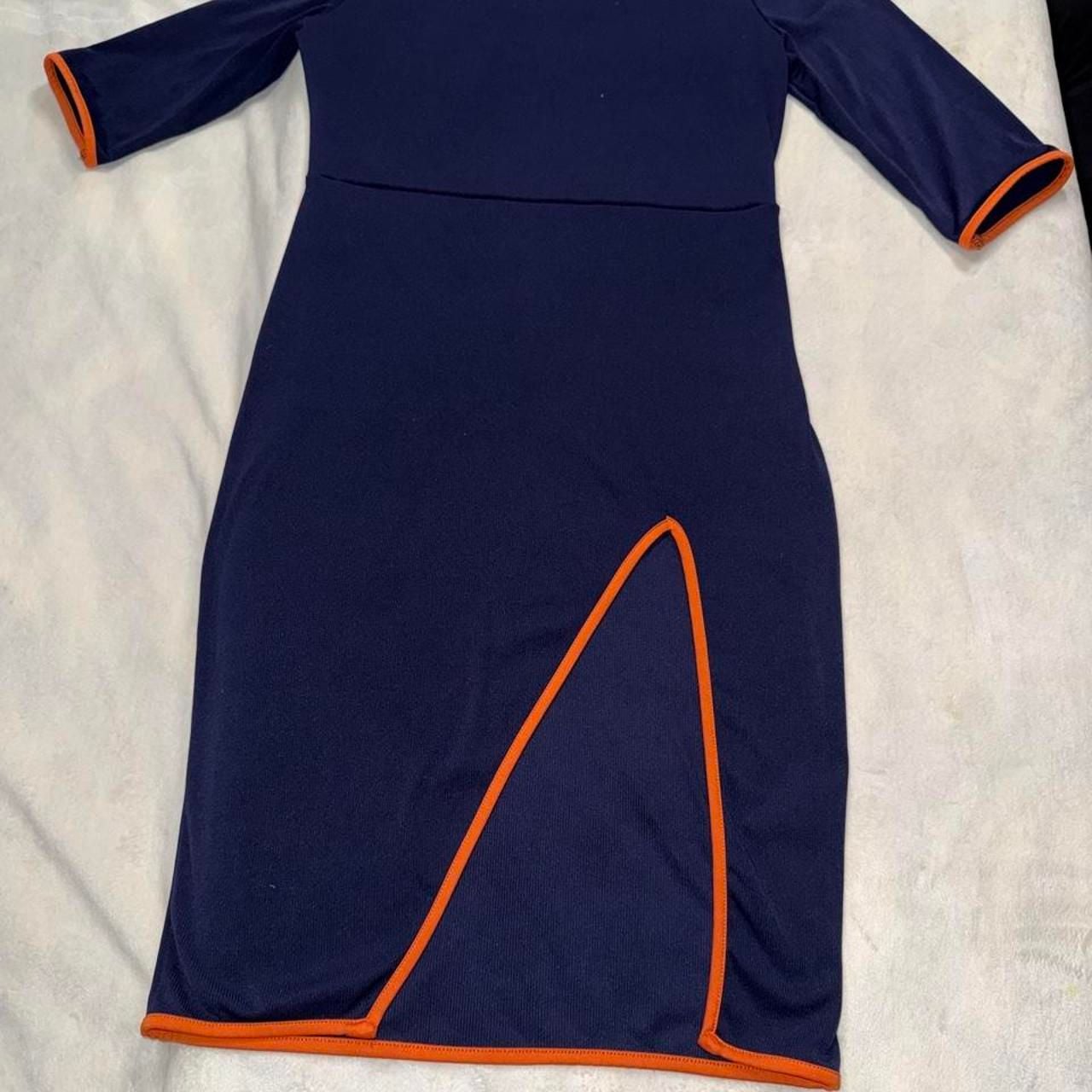 Navy Blue and Orange Trim Maxi Dress Size L 2