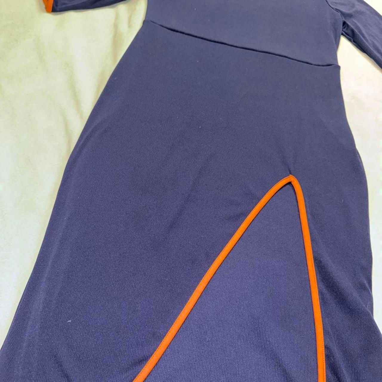 Navy Blue and Orange Trim Maxi Dress Size L 4