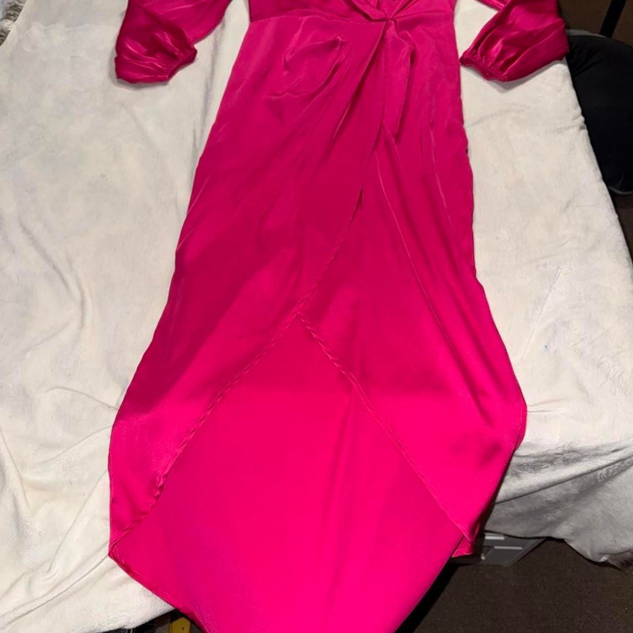 SHEIN Pink Satin Long Sleeve Maxi Dress L 8/10 2