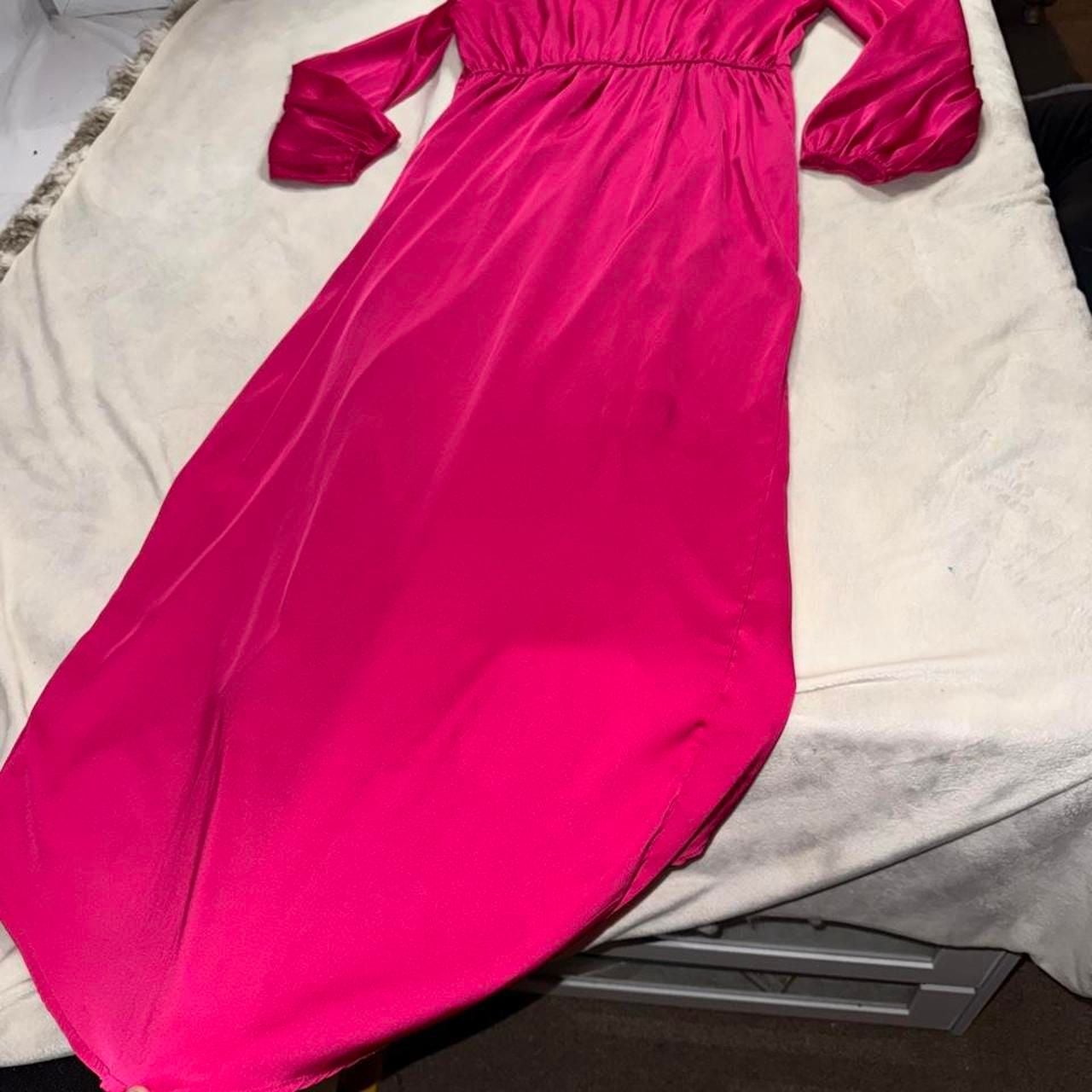 SHEIN Pink Satin Long Sleeve Maxi Dress L 8/10 5