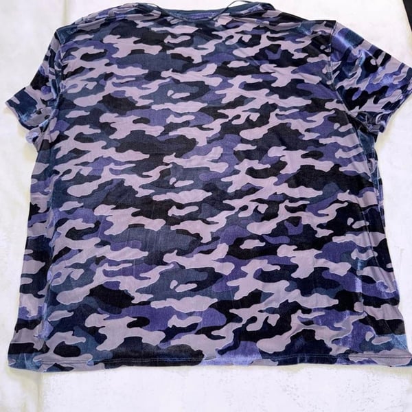 We The Free Free People Purple Black Camo Mesh Velvet Tee XS