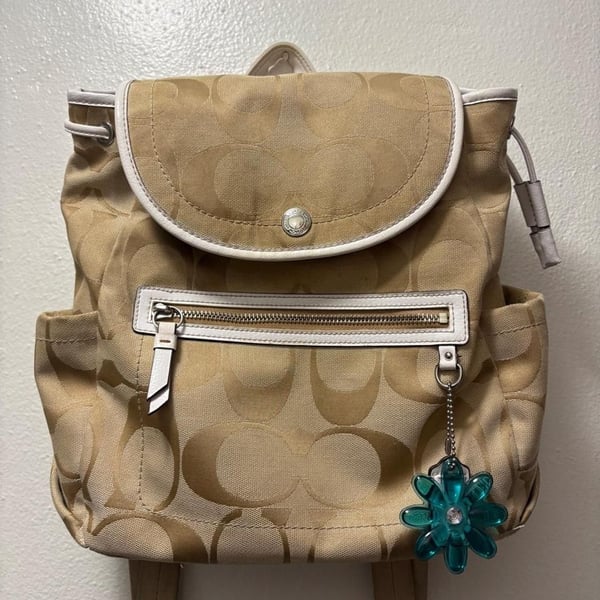 Coach Y2K Signature Monogram Daisy Backpack Khaki White