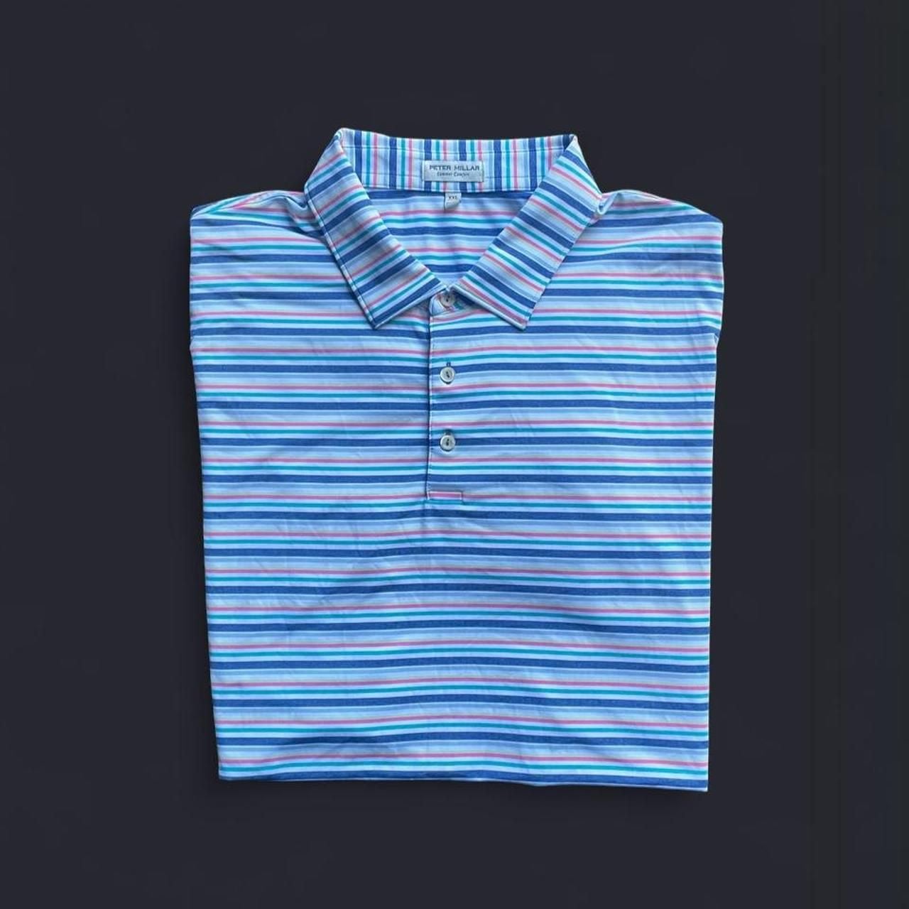 Peter Millar Summer Comfort Polo Men’s XXL Striped White Navy Pink Yellow 2