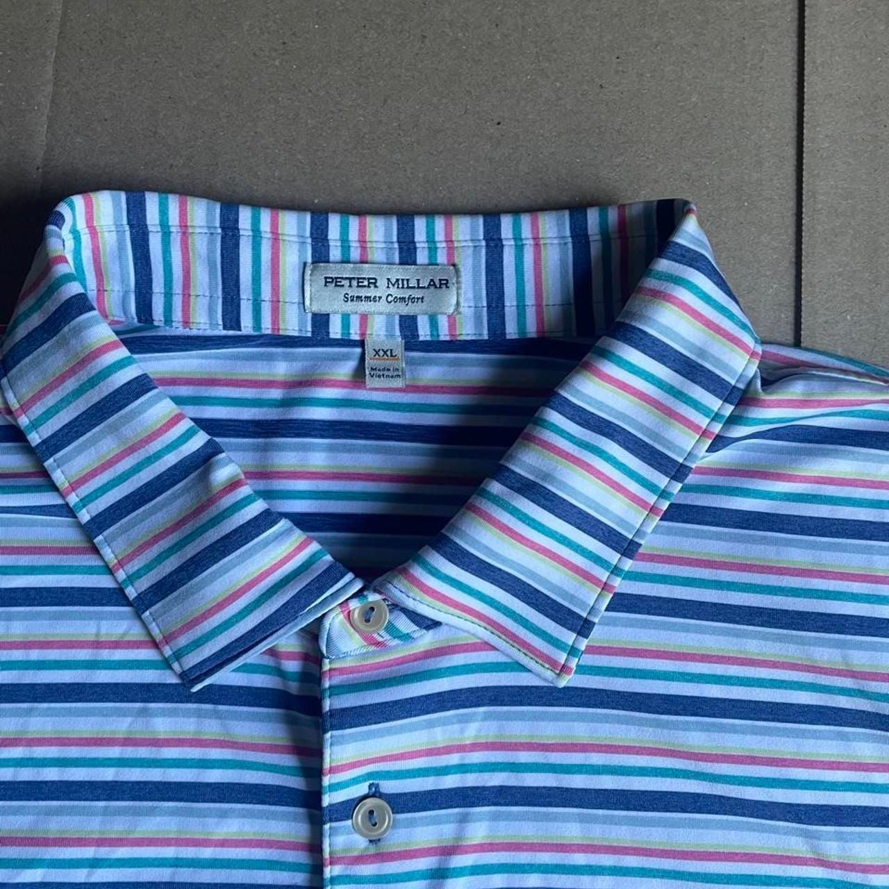 Peter Millar Summer Comfort Polo Men’s XXL Striped White Navy Pink Yellow 4