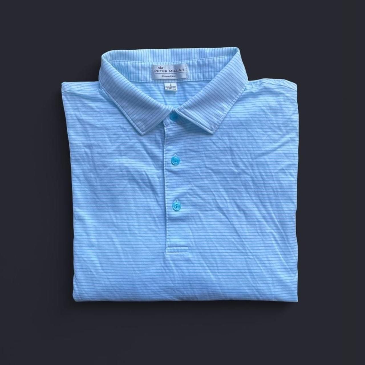 Peter Millar Polo Men’s Large Crown Ease White Light Blue Striped 2